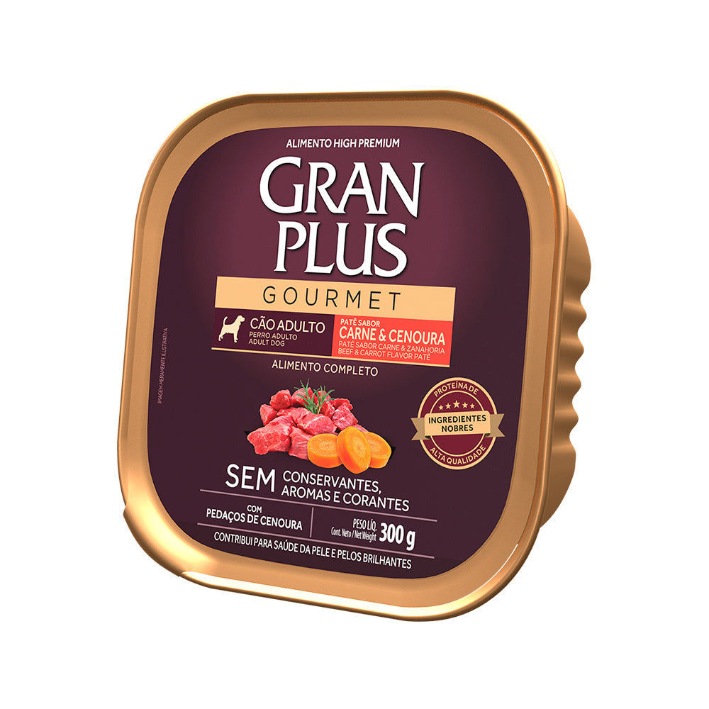 Ração Úmida GranPlus Gourmet Patê para Cães Adultos Sabor Carne e Cenoura – 300 g