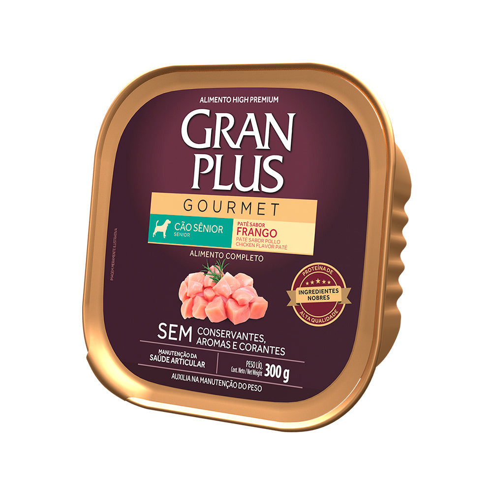 Ração Úmida GranPlus Gourmet Patê para Cães Sênior Sabor Frango – 300 g