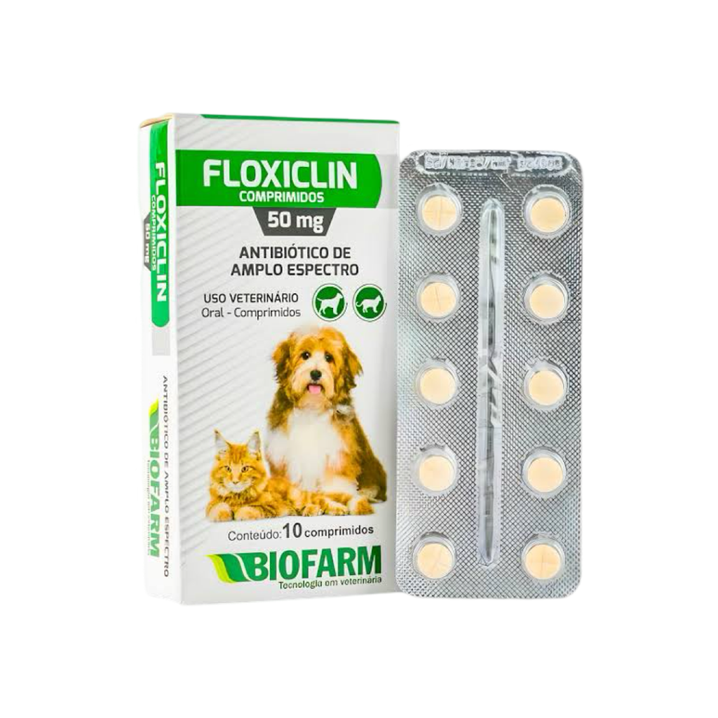 Floxiclin 50 mg – Antibiótico para Cães e Gatos (10 comprimidos)