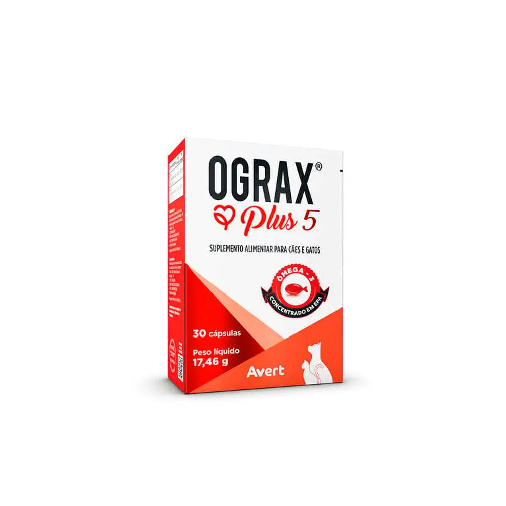 Ograx Plus 5 – Suplemento Ômega‑3 para Cães e Gatos (30 Cápsulas)