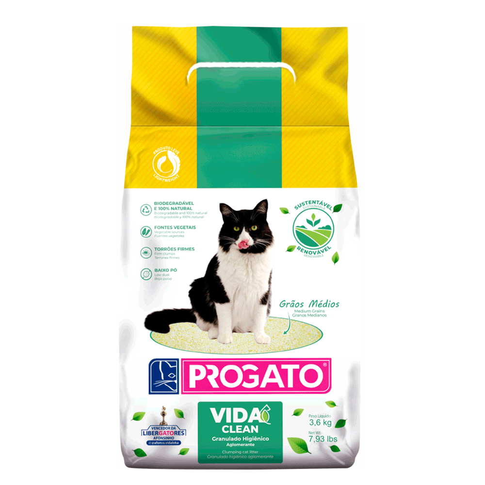 Areia Progato Vida Clean – Areia Higiênica Biodegradável para Gatos 10 kg