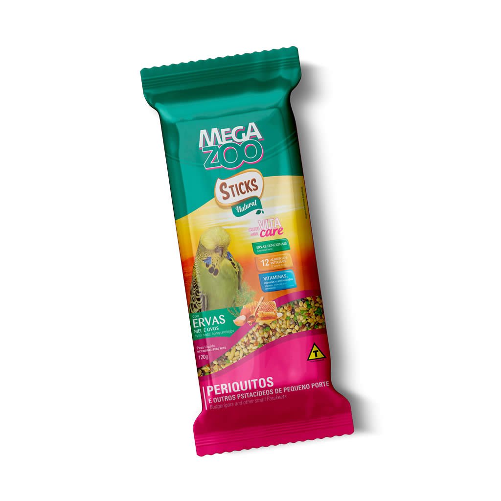 Mega Zoo Sticks Ervas, Mel e Ovos para Periquitos – 120 g