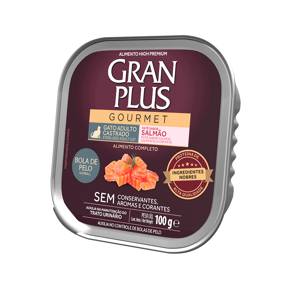 Ração Úmida GranPlus Gourmet Patê Gatos Castrados Sabor Salmão 100 g