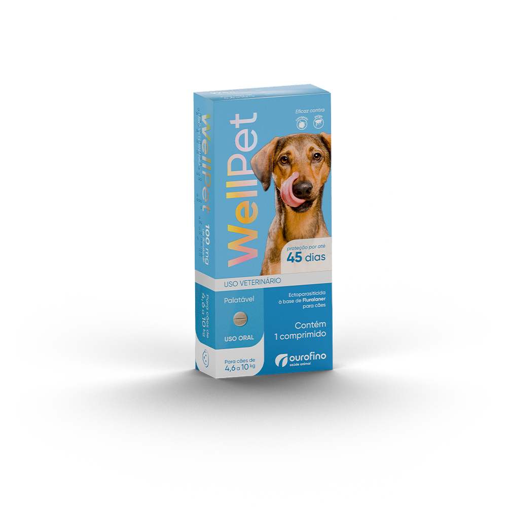 Wellpet 100 mg – Antipulgas e Carrapatos para Cães de 4,6 a 10 kg