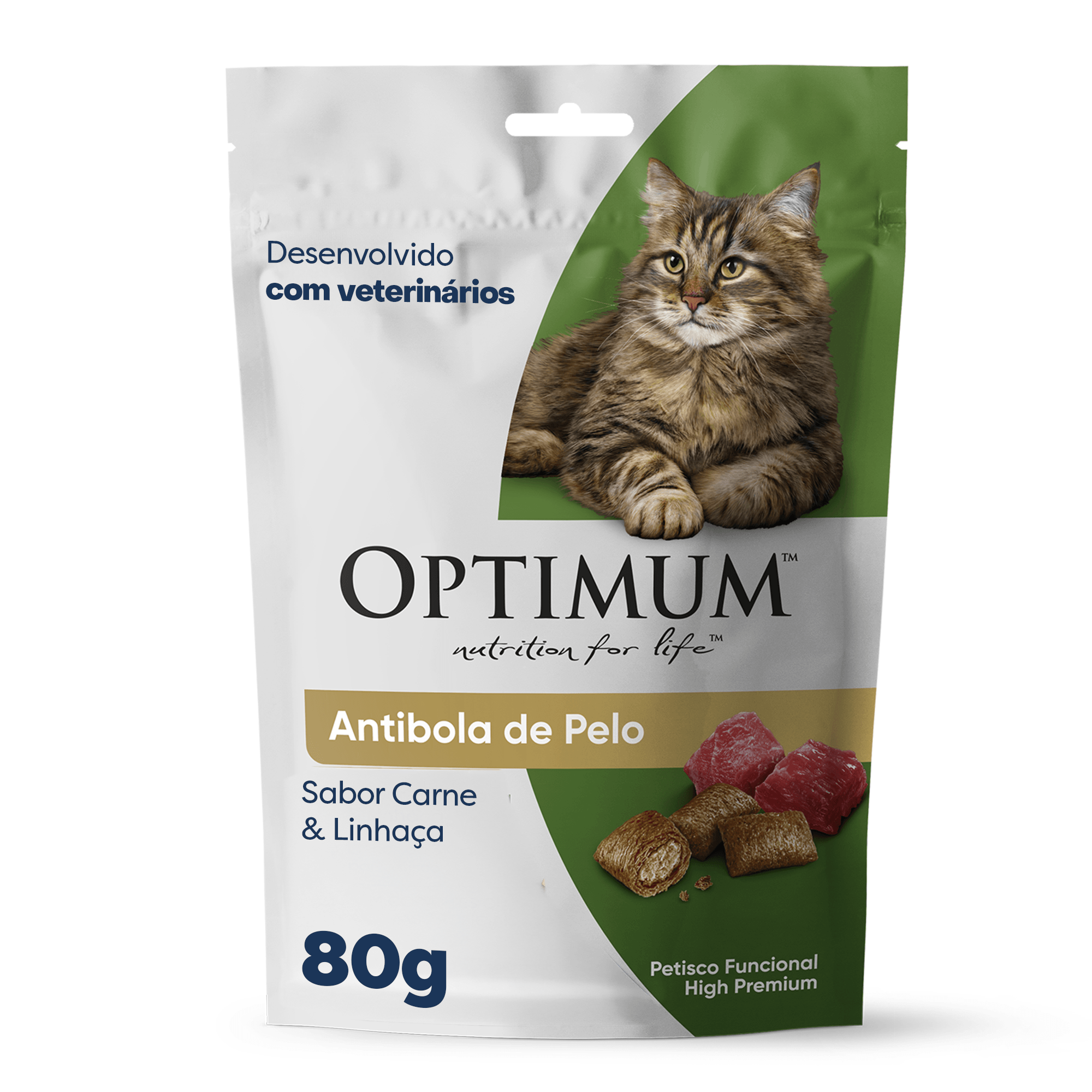 Petisco Optimum Cat Anti Bola de Pelo Carne e Linhaça