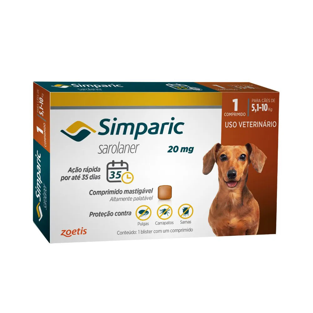 Simparic 20 mg (5,1–10 kg) – Comprimido mastigável