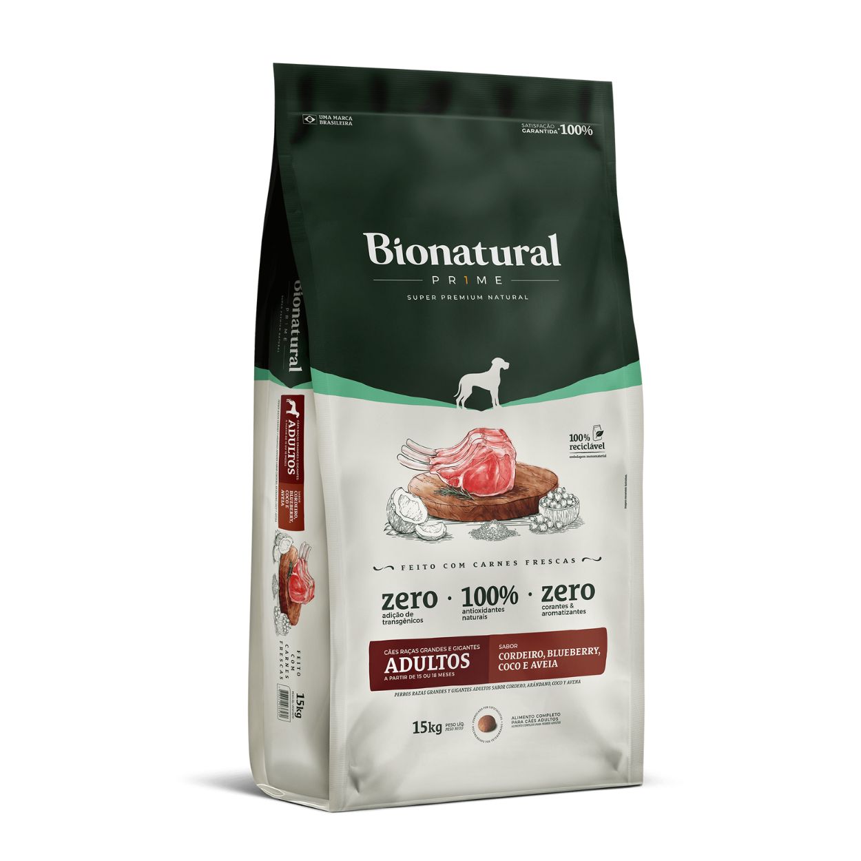 Ração Seca Bionatural Prime Cães Adultos Raças Grandes e Gigantes Sabor Cordeiro