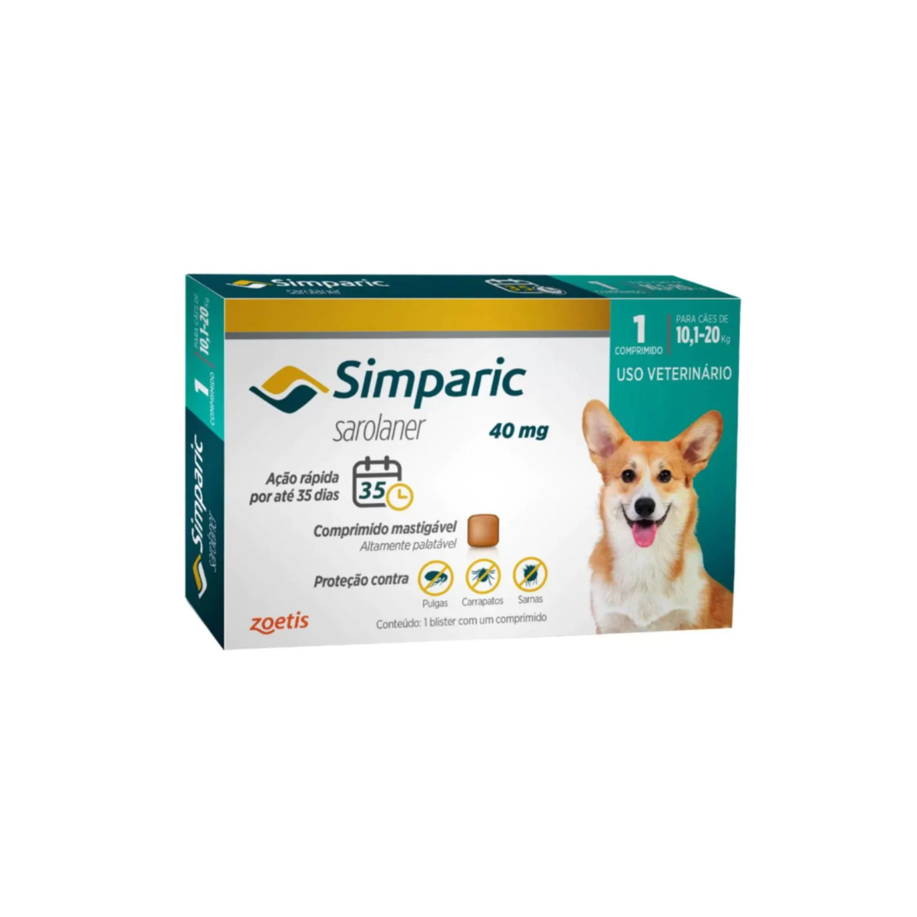 Simparic 40 mg (10,1–20 kg) – Comprimido mastigável