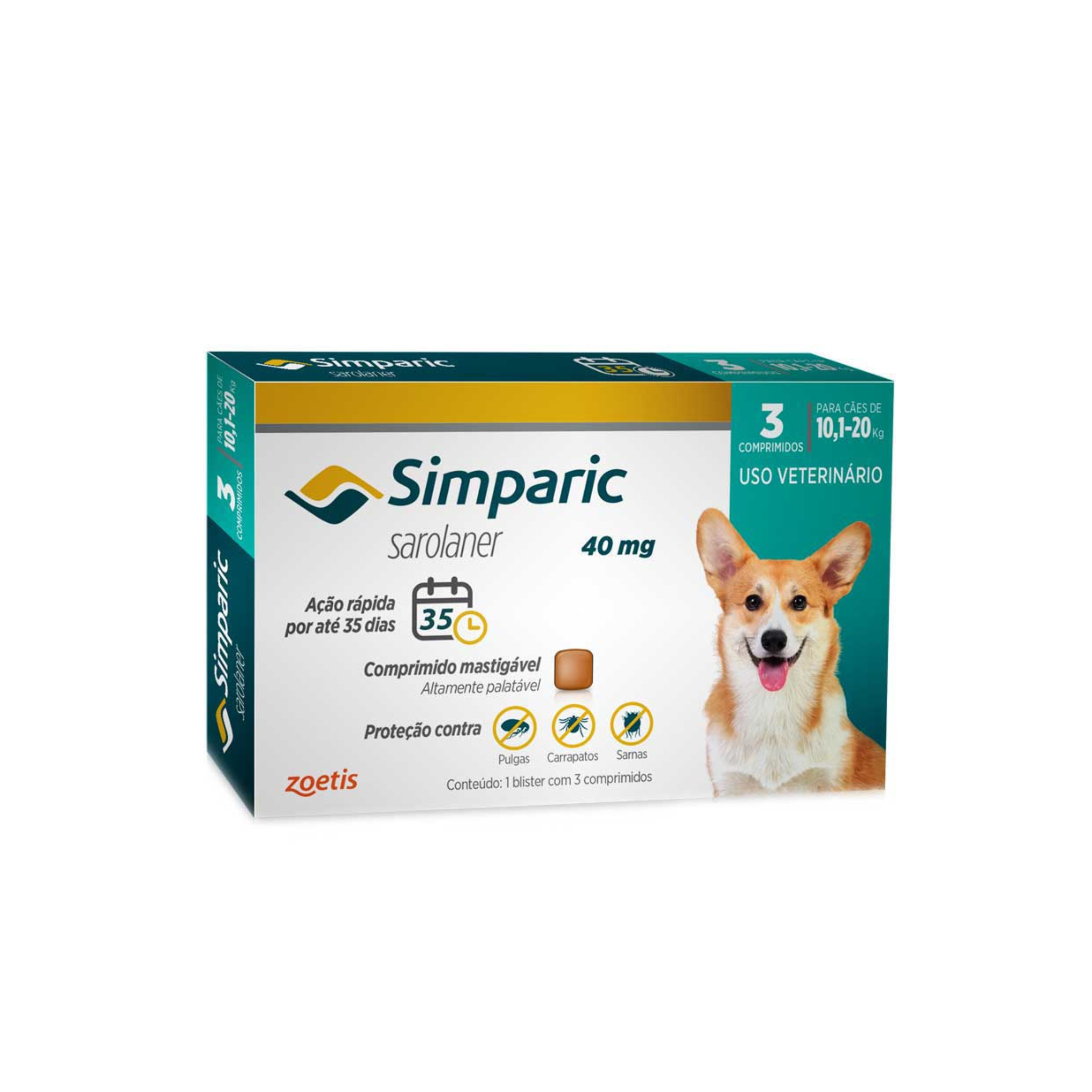 Simparic 40 mg (10,1–20 kg) – Comprimido mastigável