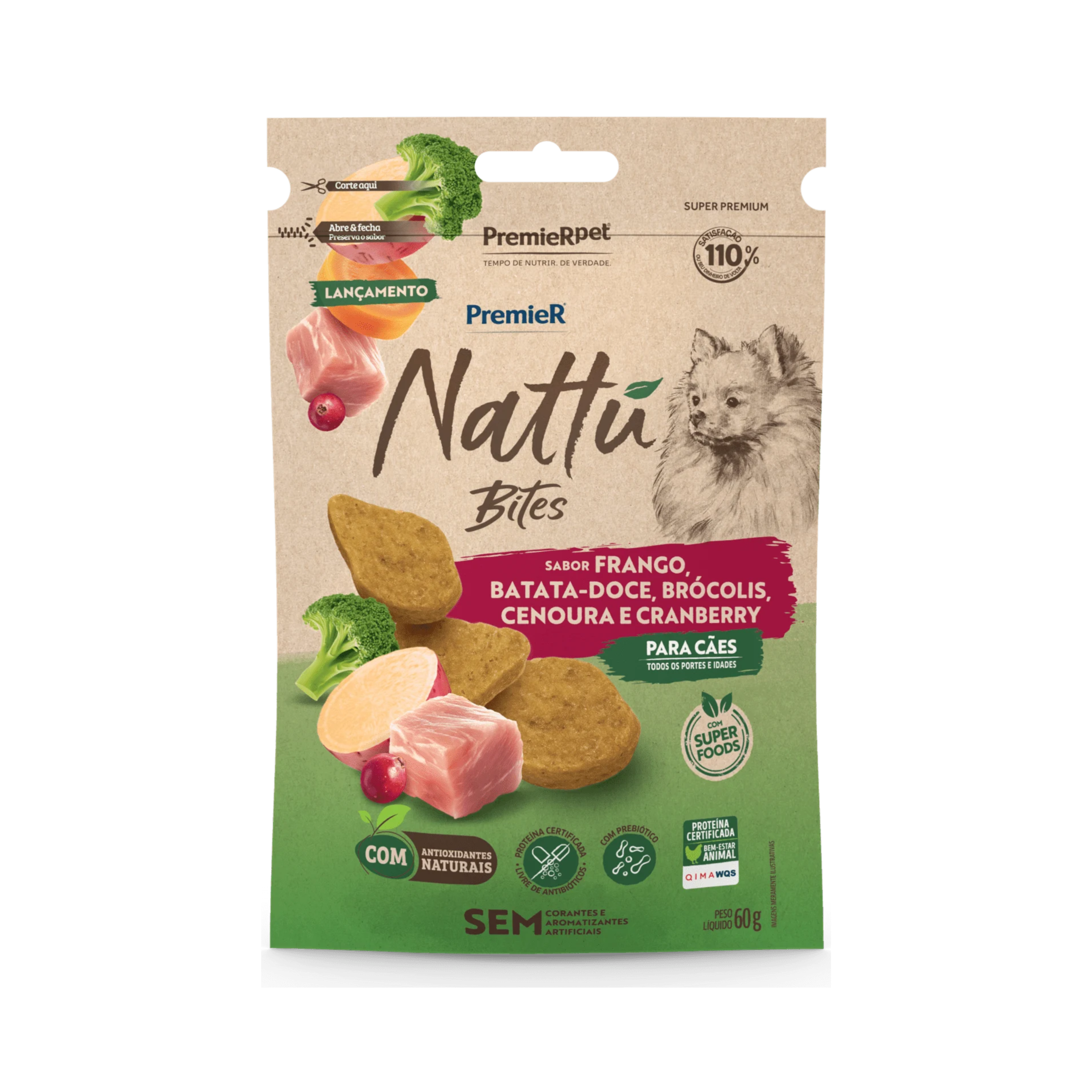 Premier Nattu Bites Adulto Frango com Batata Doce 60 g