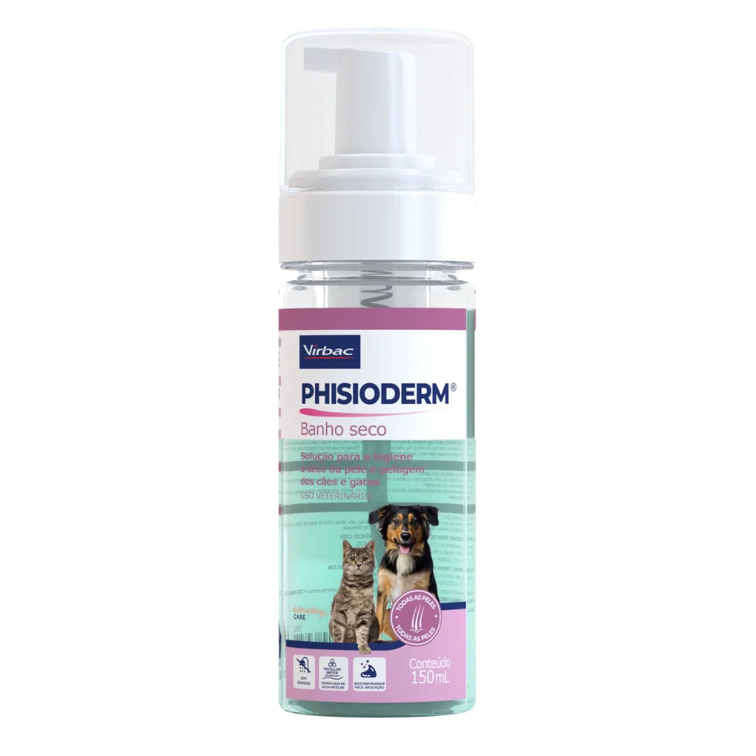 Phisioderm Banho Seco 150 mL – Limpeza Sem Enxágue para Cães e Gatos