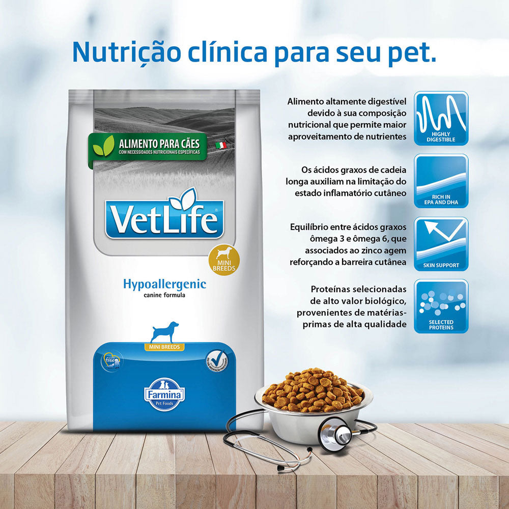 Ração Seca Medicamentosa Vet Life Hypoallergenic para Cachorros de Porte Pequeno